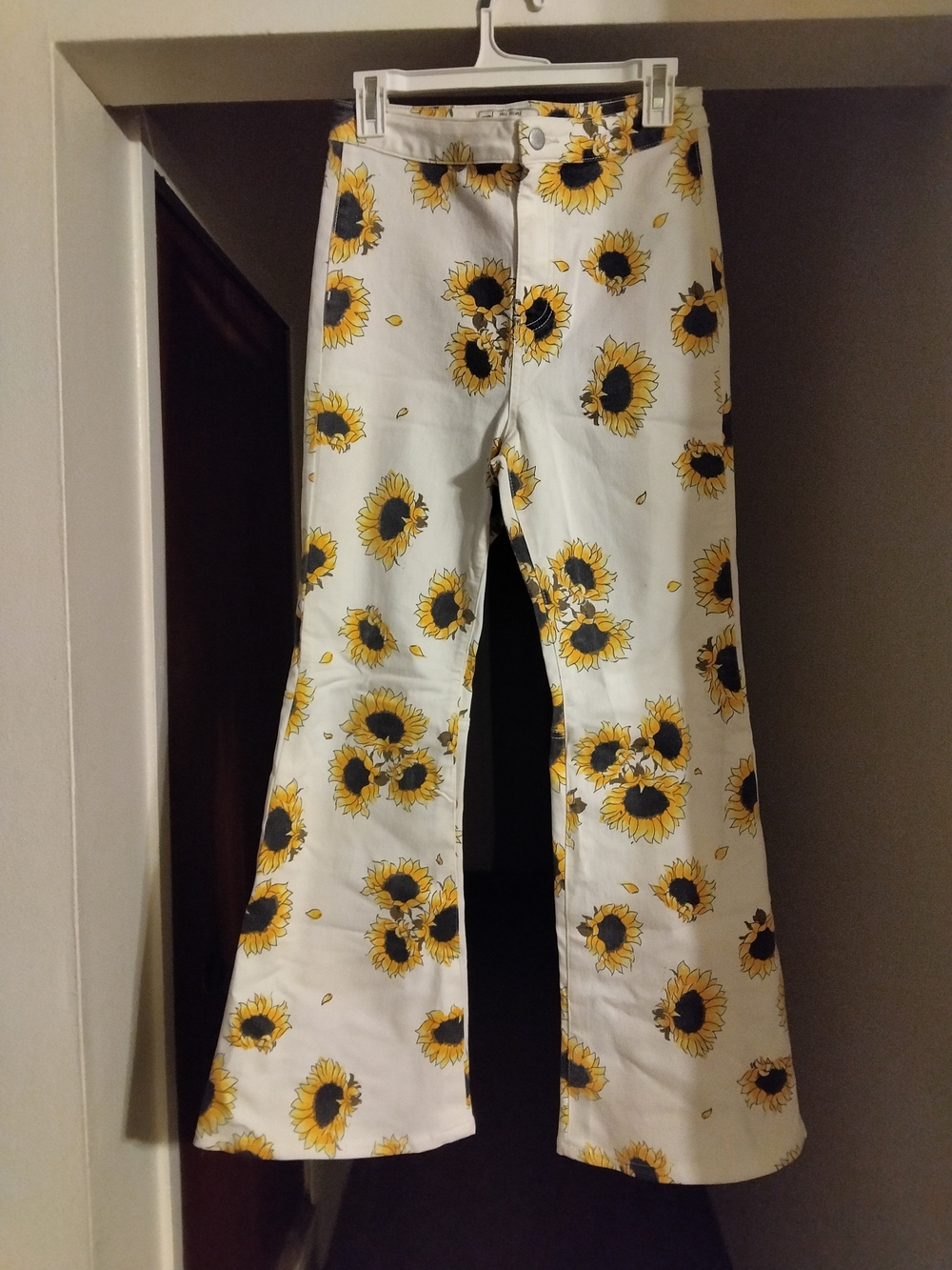 Free People White Pants with Yellow Sunflower Print